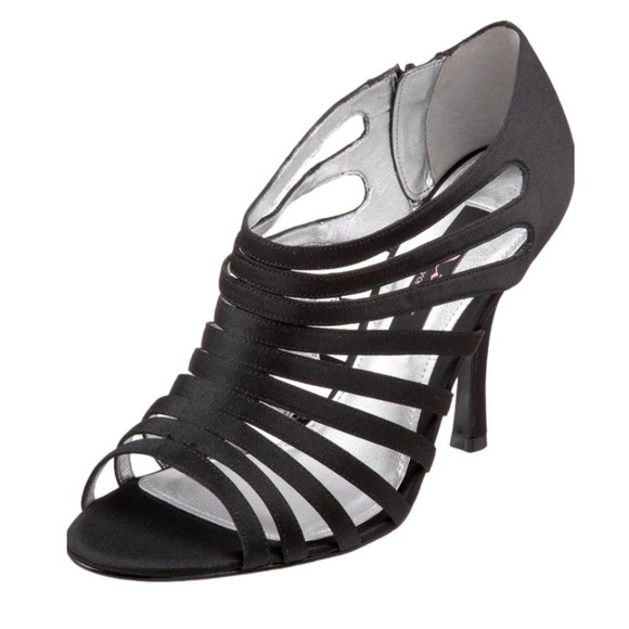 Nina Colucci Black Satin Strappy Peep Toe Pumps Size 8.5 M Ladies Satin Heels - Picture 5 of 12